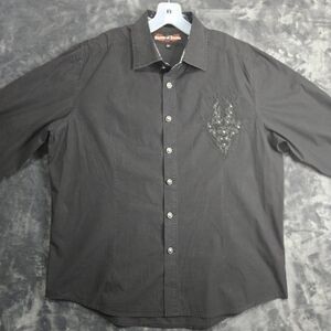 House Of Lords Shirt Mens Black Y2K Grunge Embroidered Studded Goth Button Up